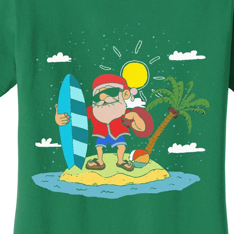 Hawaiian Summer Cool Santa Claus Surfing Christmas In July Women's T-Shirt