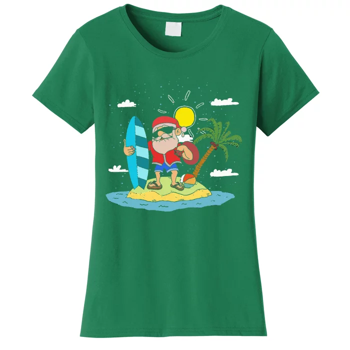 Hawaiian Summer Cool Santa Claus Surfing Christmas In July Women's T-Shirt