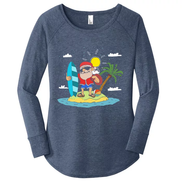 Hawaiian Summer Cool Santa Claus Surfing Christmas In July Women's Perfect Tri Tunic Long Sleeve Shirt