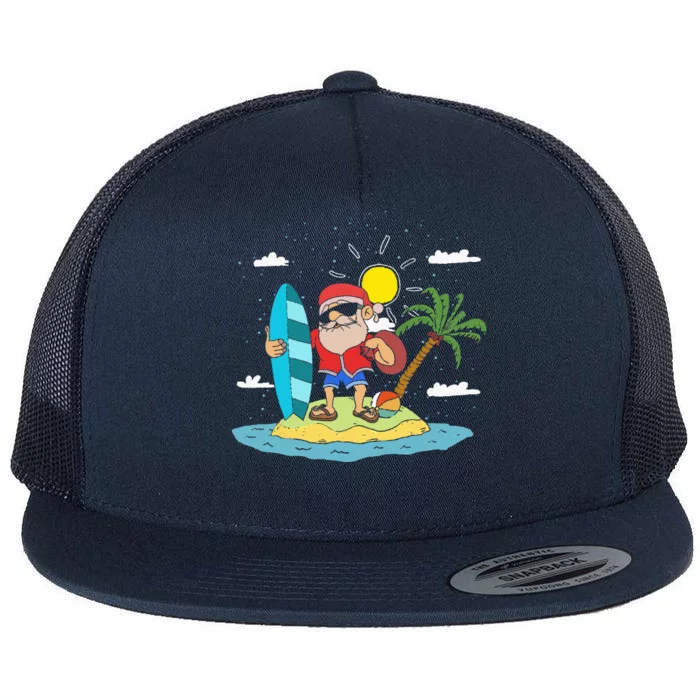 Hawaiian Summer Cool Santa Claus Surfing Christmas In July Flat Bill Trucker Hat