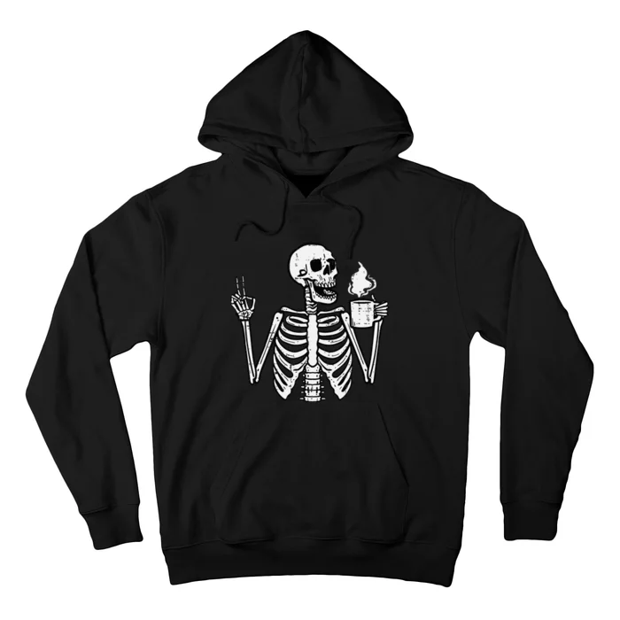 Halloween Skeleton Coffee Peace Funny Costume Hoodie