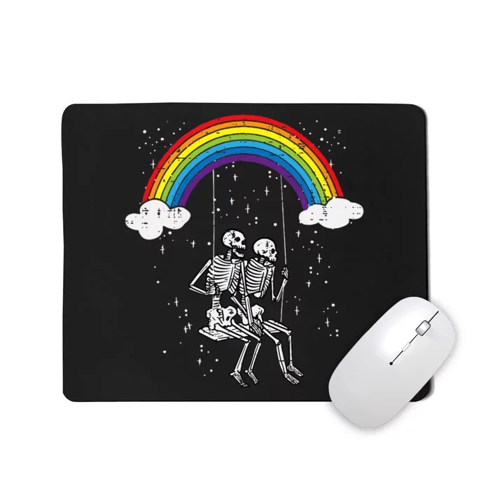 Halloween Skeletons Couple Rainbow Swing Costume Mousepad