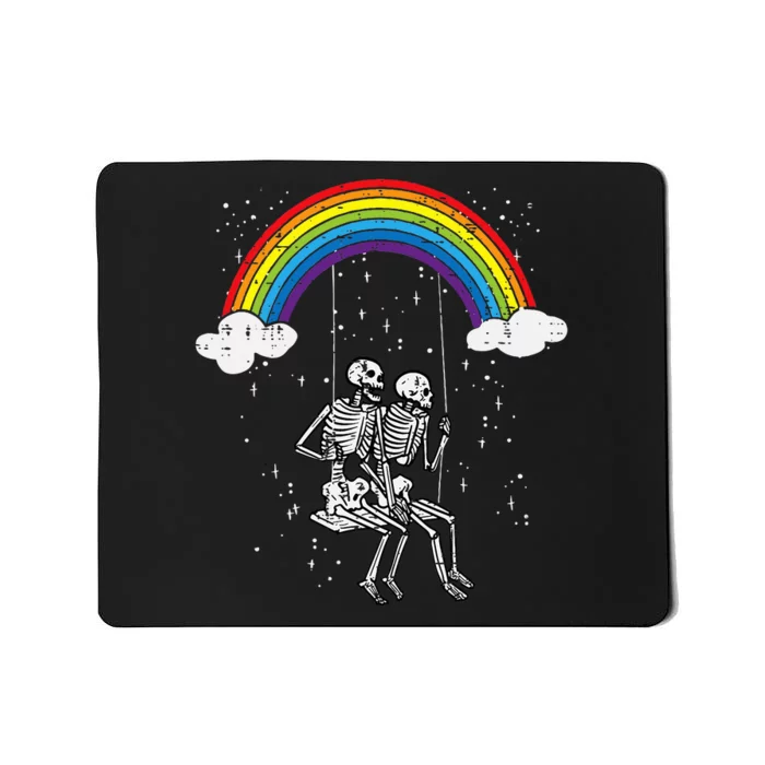 Halloween Skeletons Couple Rainbow Swing Costume Mousepad