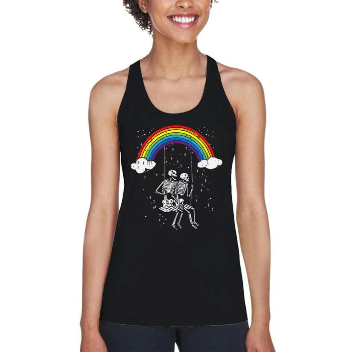 Halloween Skeletons Couple Rainbow Swing Costume Women's Racerback Tank