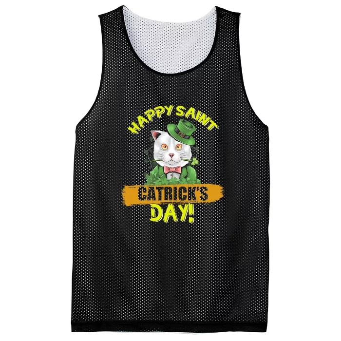 Happy Saint Catrick's Day Leprechaun Cat St Patrick Day Mesh Reversible Basketball Jersey Tank