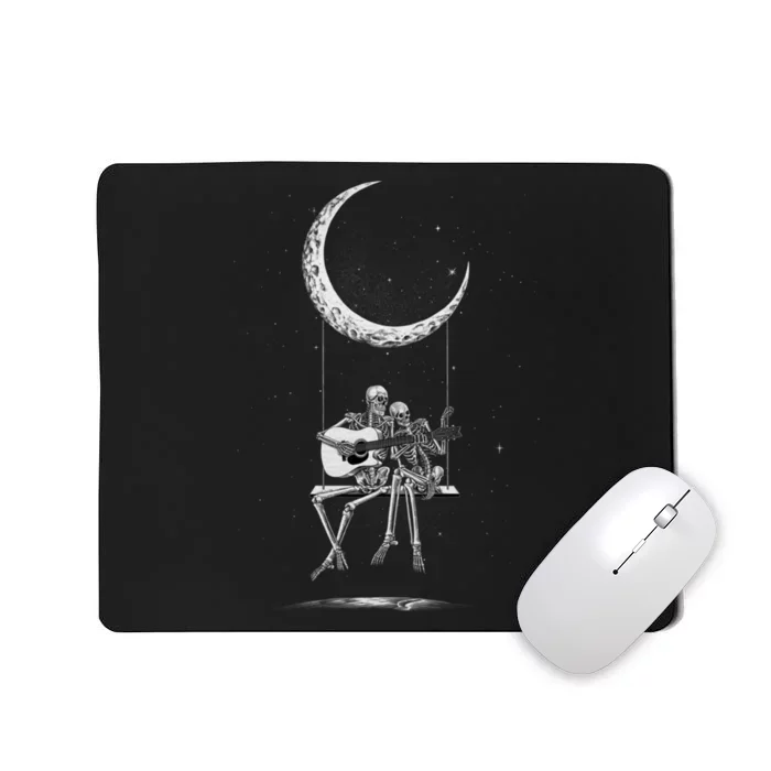 Halloween Skeleton Couple Guitar Moon Band Rock And Roll Mousepad