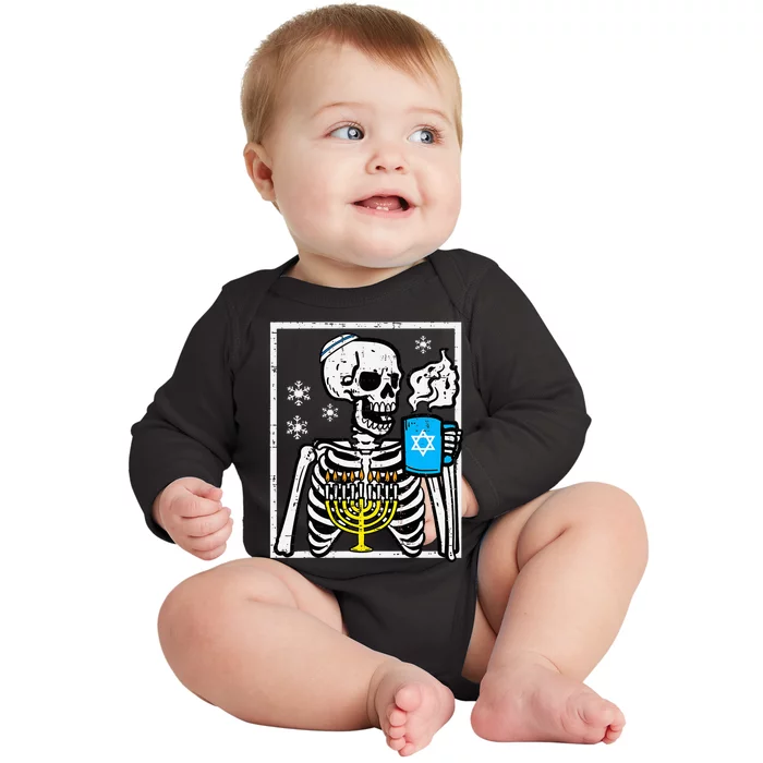 Hanukkah Skeleton Coffee Chanukah Jewish Festival Baby Long Sleeve Bodysuit