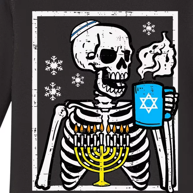 Hanukkah Skeleton Coffee Chanukah Jewish Festival Baby Long Sleeve Bodysuit