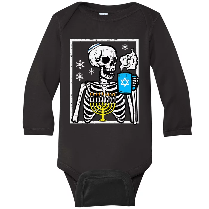 Hanukkah Skeleton Coffee Chanukah Jewish Festival Baby Long Sleeve Bodysuit