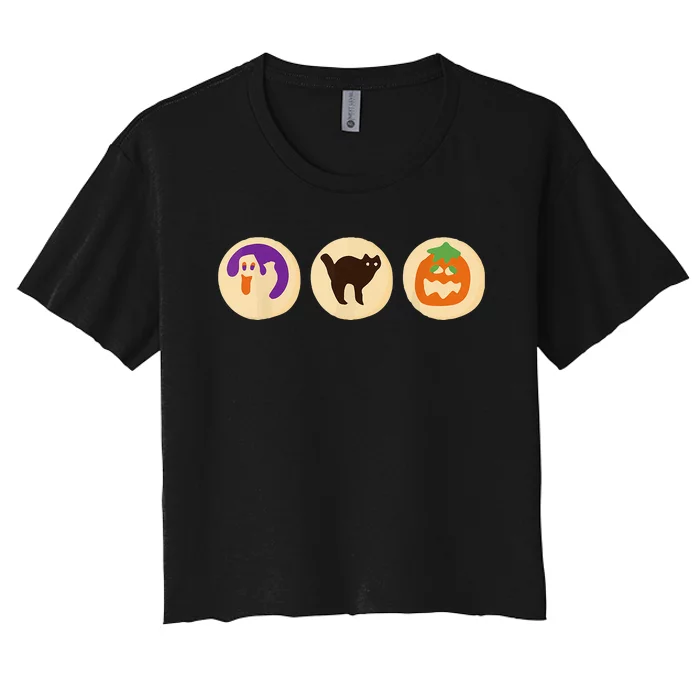 Halloween Sugar Cookie Pumpkin Boo Ghost Spooky Season Cat Women's Crop Top Tee