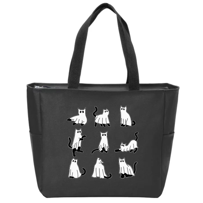 Halloween Spooky Cute Black Cats Kitty Ghosts Fall Zip Tote Bag