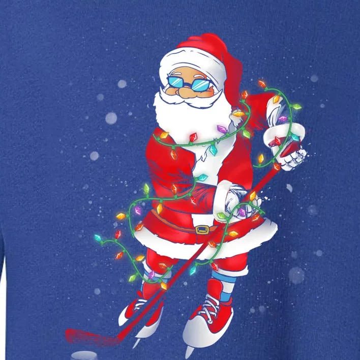 Hockey Santa Claus Christmas Tree Lights Pajama Gift Toddler Sweatshirt