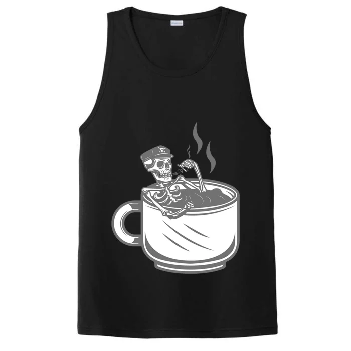 Halloween Skeleton Coffee Cup Vintage Retro Biker Great Gift Performance Tank