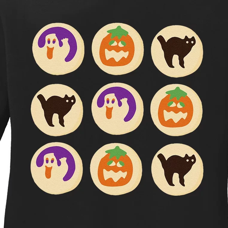 Halloween Sugar Cookie Spooky Season Cat Pumpkin Boo Ghost Ladies Long Sleeve Shirt