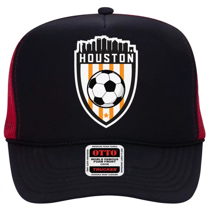 Houston Soccer City Skyline Futbol Club Match Day Fan High Crown Mesh Trucker Hat