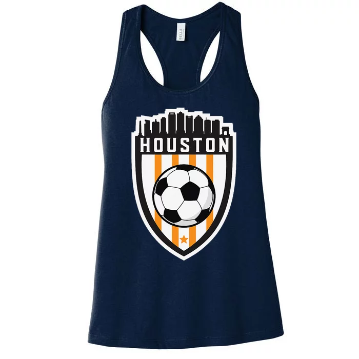 Houston Soccer City Skyline Futbol Club Match Day Fan Women's Racerback Tank