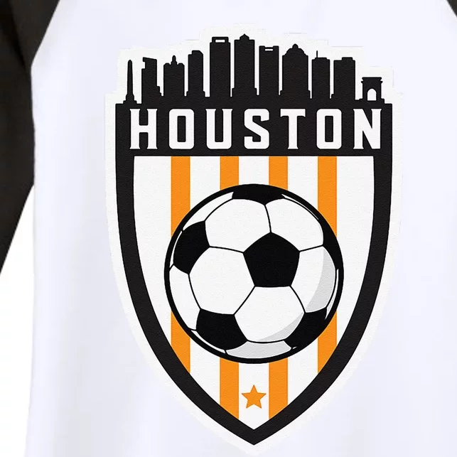 Houston Soccer City Skyline Futbol Club Match Day Fan Women's Tri-Blend 3/4-Sleeve Raglan Shirt