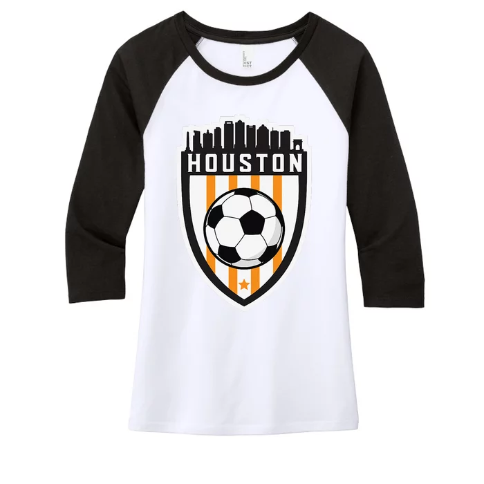 Houston Soccer City Skyline Futbol Club Match Day Fan Women's Tri-Blend 3/4-Sleeve Raglan Shirt