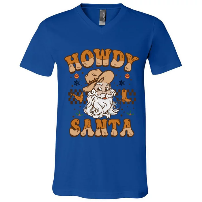 Howdy Santa Cowboy Santa Western Vintage Xmas Gift V-Neck T-Shirt