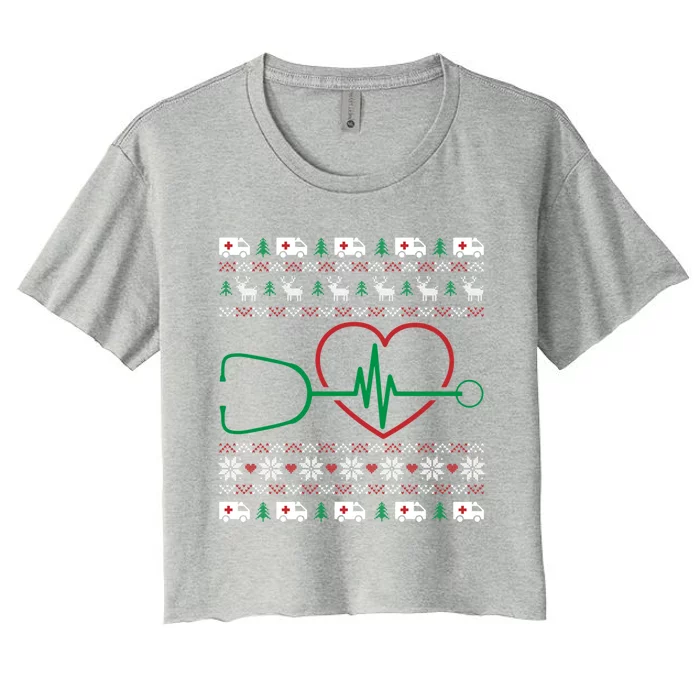 Heart Stethoscope Christmas Ugly Xgiftmas Pj Nurse Rn Nursing Gift Women's Crop Top Tee