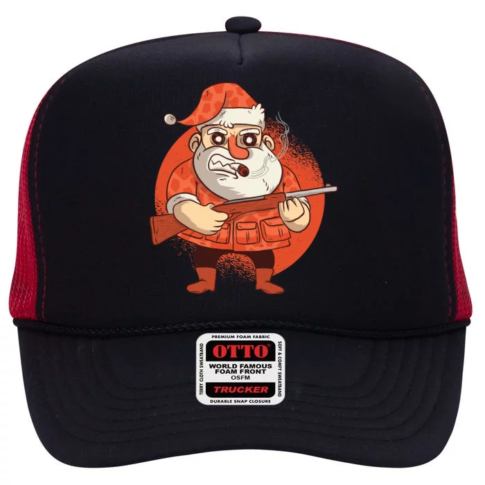 Hunting Santa Claus High Crown Mesh Trucker Hat