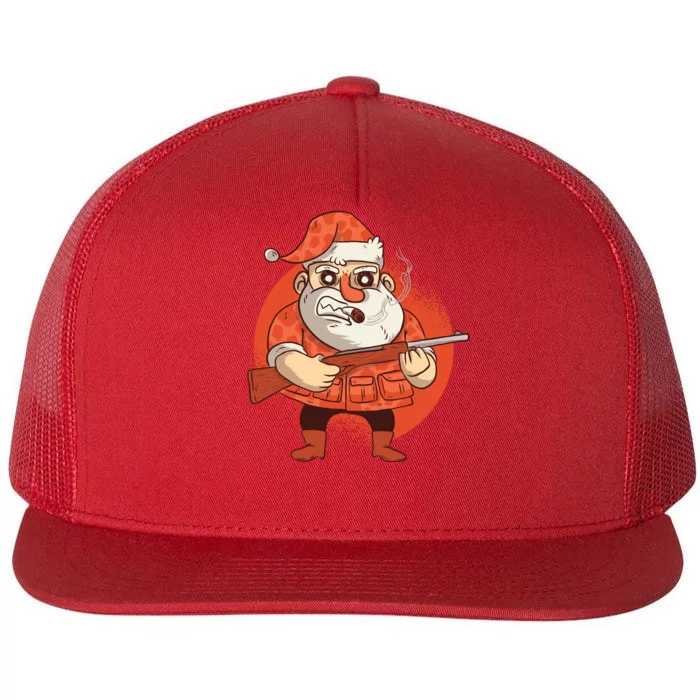 Hunting Santa Claus Flat Bill Trucker Hat