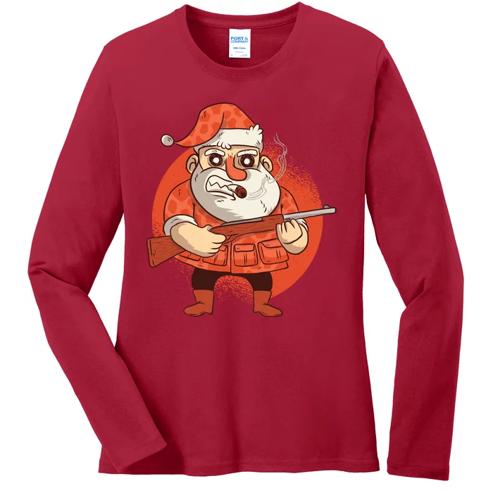 Hunting Santa Claus Ladies Long Sleeve Shirt