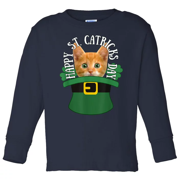 Happy St Catricks Day Orange Kitty Cat Cute Kitten Toddler Long Sleeve Shirt