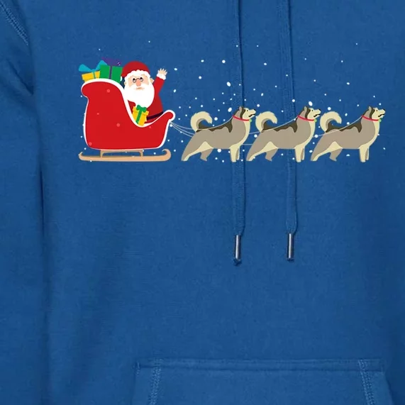 Husky Santa Christmas Sleigh Funny Husky Xmas Gift Premium Hoodie