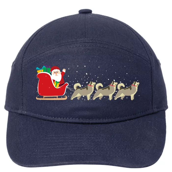 Husky Santa Christmas Sleigh Funny Husky Xmas Gift 7-Panel Snapback Hat