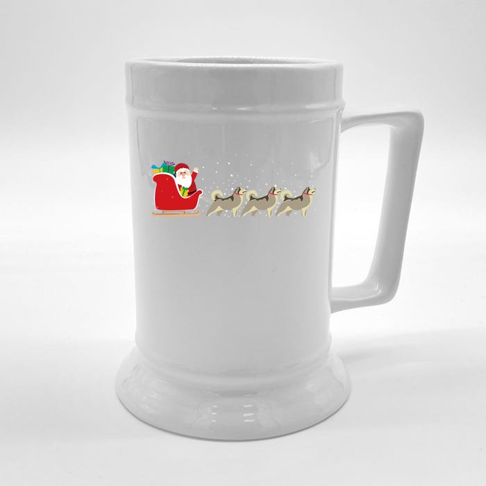 Husky Santa Christmas Sleigh Funny Husky Xmas Gift Front & Back Beer Stein