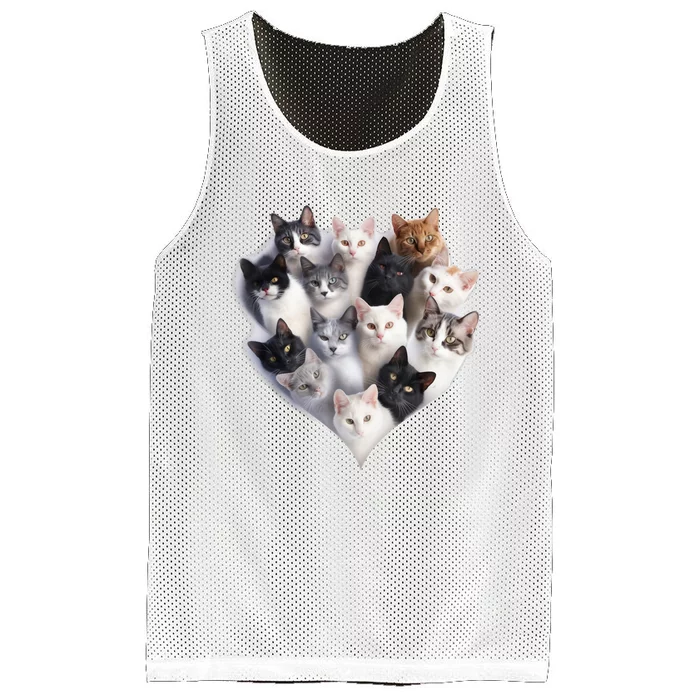 Heart Shape Cats Cat Lover Kitten Hearts Mesh Reversible Basketball Jersey Tank