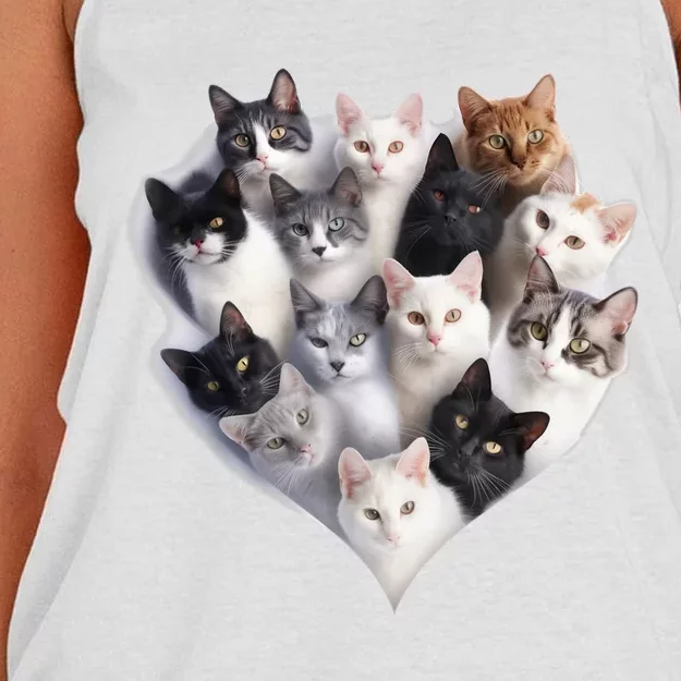 Heart Shape Cats Cat Lover Kitten Hearts Women's Knotted Racerback Tank