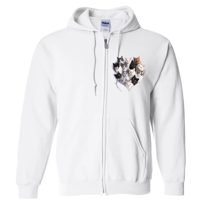 Heart Shape Cats Cat Lover Kitten Hearts Full Zip Hoodie