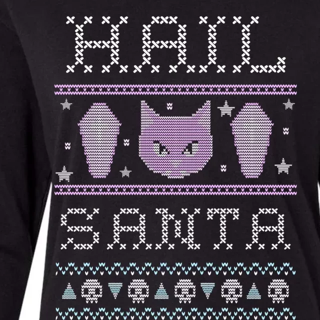 Hail Santa Creepy Cute Cat Gift Womens Cotton Relaxed Long Sleeve T-Shirt