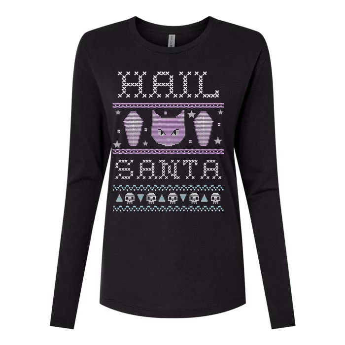 Hail Santa Creepy Cute Cat Gift Womens Cotton Relaxed Long Sleeve T-Shirt