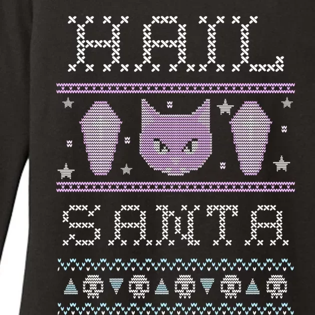 Hail Santa Creepy Cute Cat Gift Womens CVC Long Sleeve Shirt