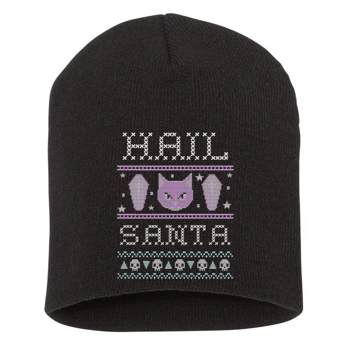 Hail Santa Creepy Cute Cat Gift Short Acrylic Beanie