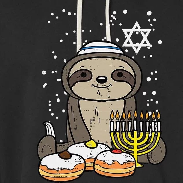 Hanukkah Sloth Chanukah Jewish Garment-Dyed Fleece Hoodie