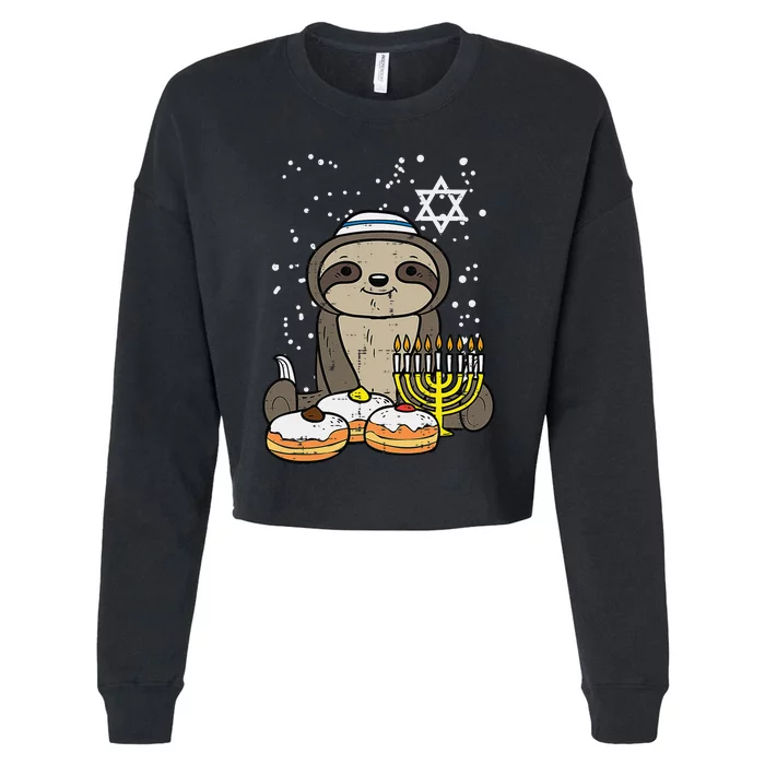 Hanukkah Sloth Chanukah Jewish Cropped Pullover Crew