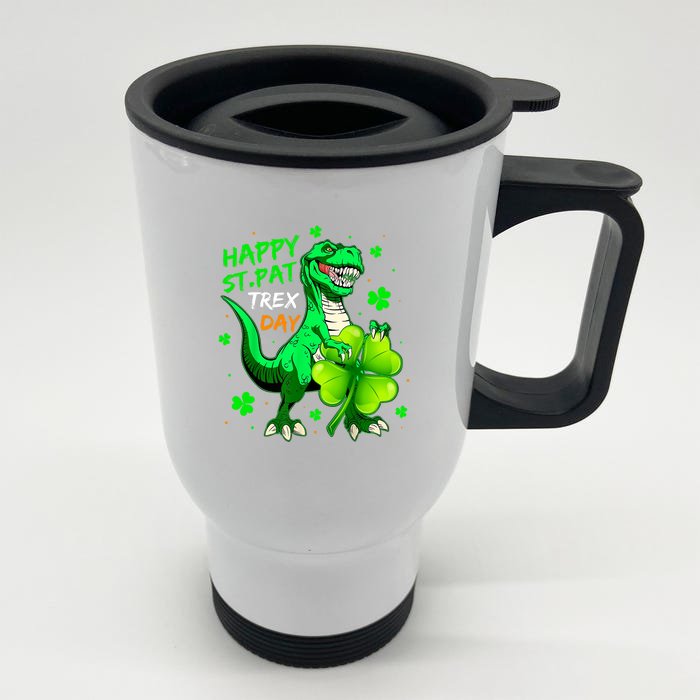 Happy St. Pat T-Rex Day Dinosaur St. Patrick's Day Boys Kids Front & Back Stainless Steel Travel Mug