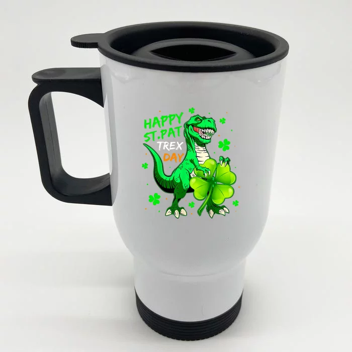 Happy St. Pat T-Rex Day Dinosaur St. Patrick's Day Boys Kids Front & Back Stainless Steel Travel Mug