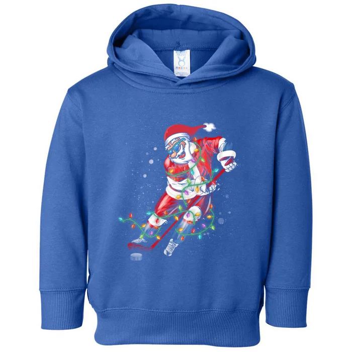 Hockey Santa Claus Christmas Tree Lights Pajama Great Gift Toddler Hoodie