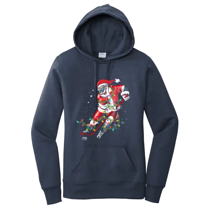 Hockey Santa Claus Christmas Tree Lights Pajama Great Gift Women's Pullover Hoodie