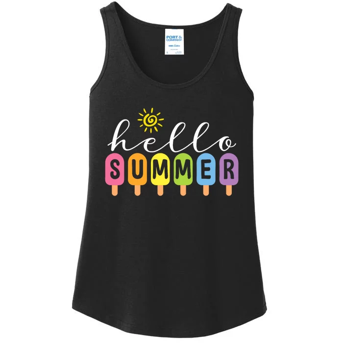 Hello Summer Cool Colorful Popsicle Graphic Summer Vacation Ladies Essential Tank