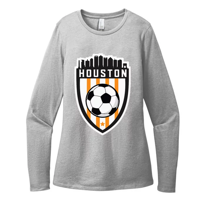 Houston Soccer City Skyline Futbol Club Match Day Fan Womens CVC Long Sleeve Shirt