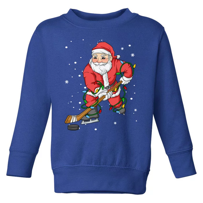 Hockey Santa Claus Christmas Tree Lights Pajama Gift Toddler Sweatshirt