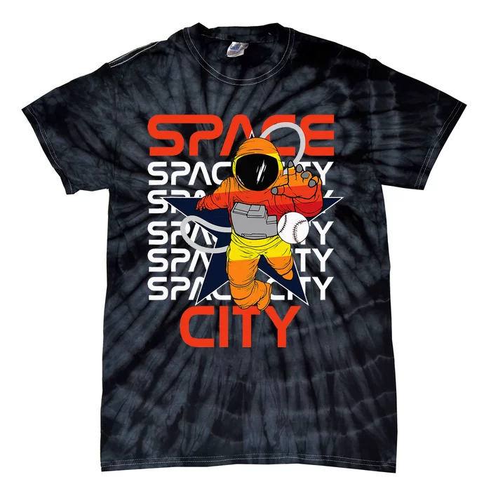 Houston Space City Vintage Baseball Astronaut Cap Tie-Dye T-Shirt