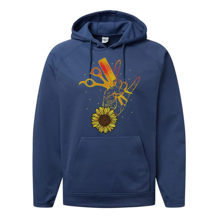 Hairstylist Sunflower Design Hippie Hair Salon Performance Fleece Hoodie