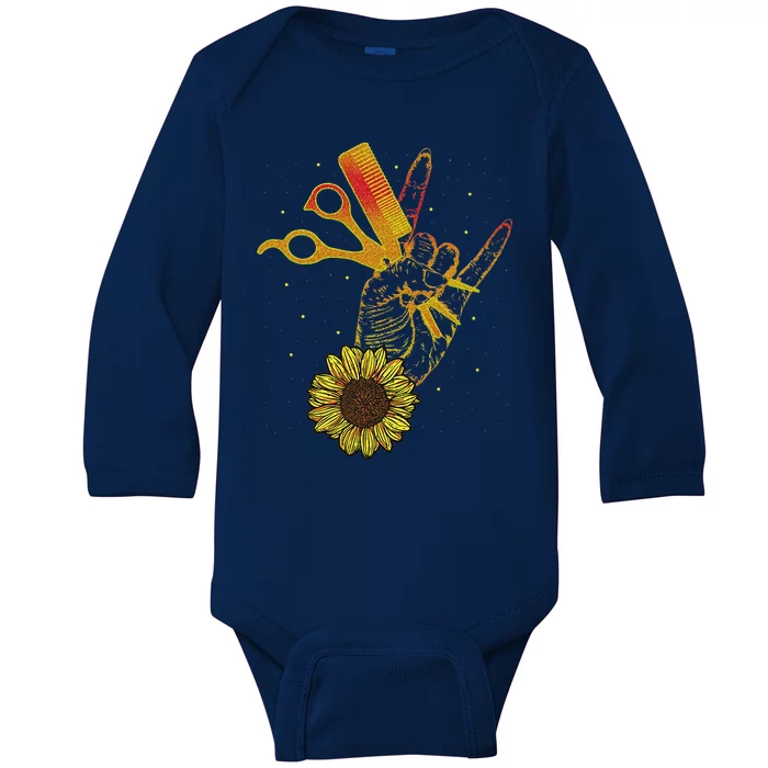 Hairstylist Sunflower Design Hippie Hair Salon Baby Long Sleeve Bodysuit